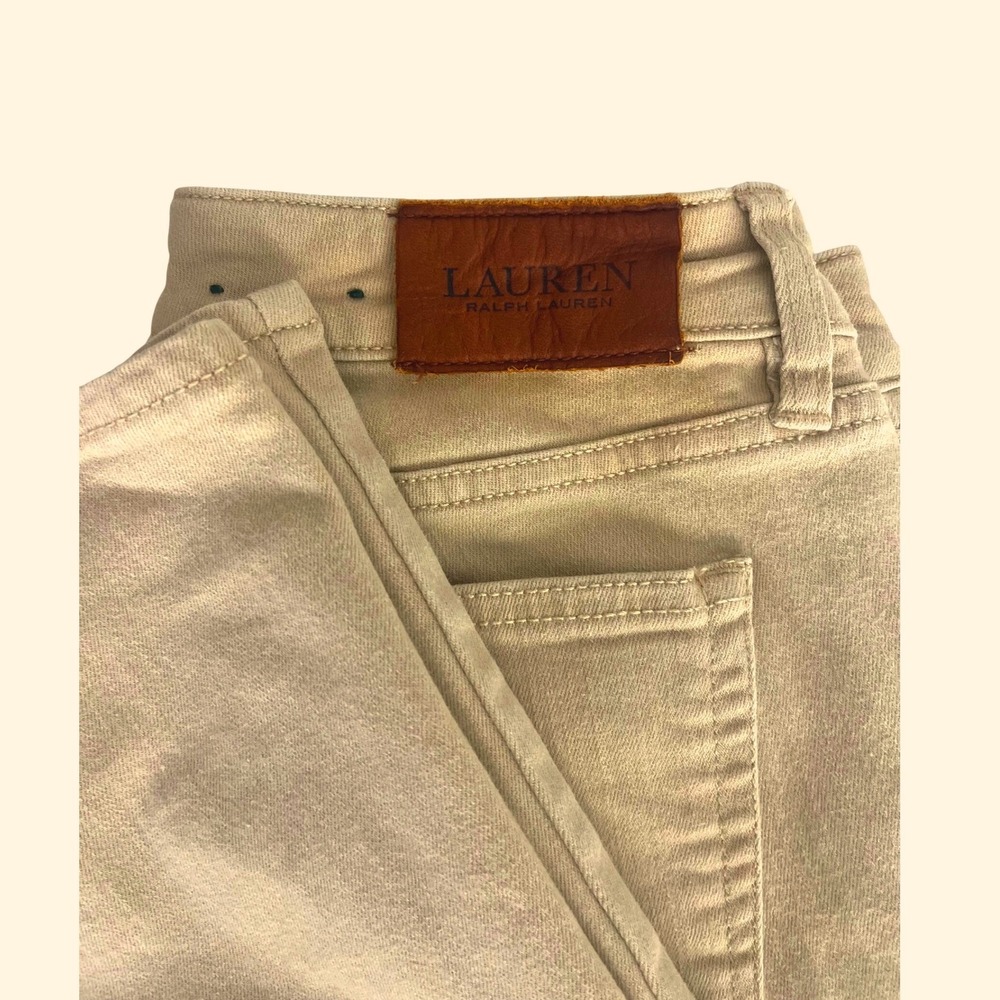Lauren Ralph Lauren‎ Women's Classic Skinny Curvy Cotton Beige Tan Pants Size 4